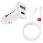 Présentation Chargeur Voiture Rapide Forcell 20W USB + USB-C & Câble Long 1,80m Blanc