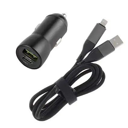 Présentation Chargeur Voiture Rapide maXlife 20W double port USB + USB-C, Câble Long 120 cm
