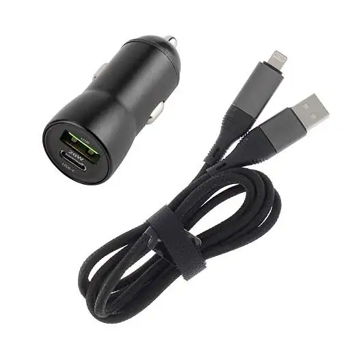 Chargeur Voiture Rapide maXlife 20W double port USB + USB-C, Câble Long 120 cm