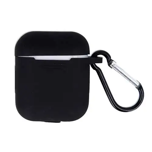 Étui Coque Silicone pour Apple AirPods (1 & 2) Noir, Crochet Amovible
