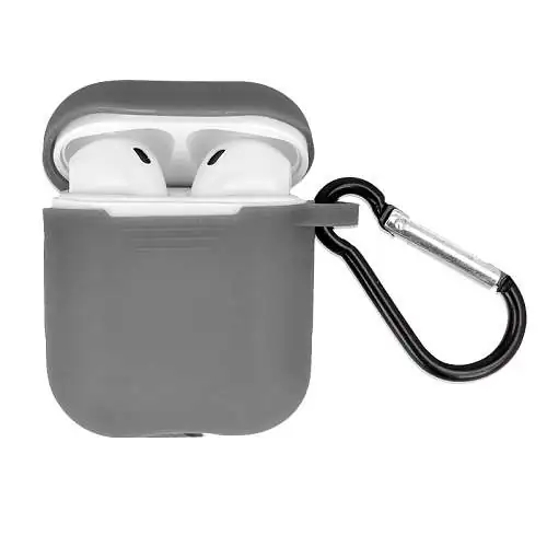 Étui Coque Silicone pour Apple AirPods (1 & 2) Gris, Crochet Amovible