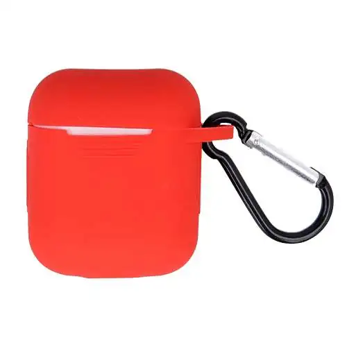Étui Coque Silicone AirPods (1 & 2) Apple Rouge Crochet Amovible
