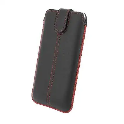 Présentation Housse Étui Eco Cuir Noir, Languette Fermeture et Extraction Facile 6,1 