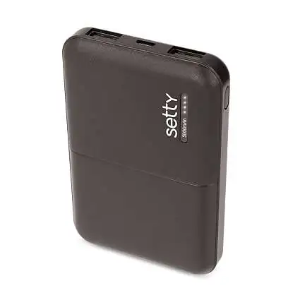 Présentation Setty Batterie Externe 5000 mAh Compacte Double Sortie USB Noire