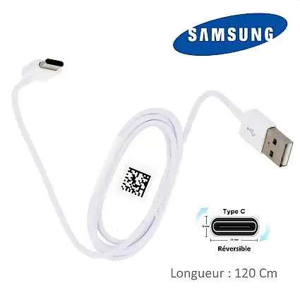 Présentation Samsung Câble Original USB vers USB-C 120 cm Blanc (Lot 2 câbles)