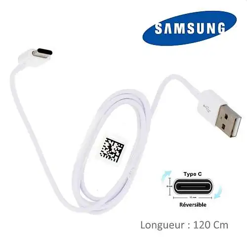 Samsung Câble Original USB vers USB-C 120 cm Blanc (Lot 2 câbles)