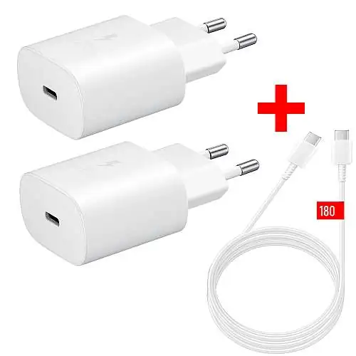Samsung Pack 2 Chargeurs Ultra Rapide 25W + 1 Câble 1,80m Blanc