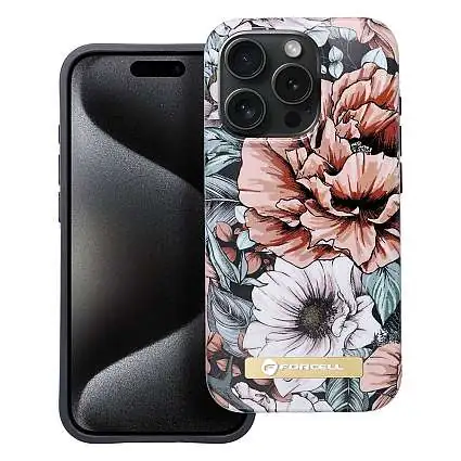 Présentation Coque Forcell pour iPhone 15 Plus impression 4D Exclusive Bloom Blush MagSafe®
