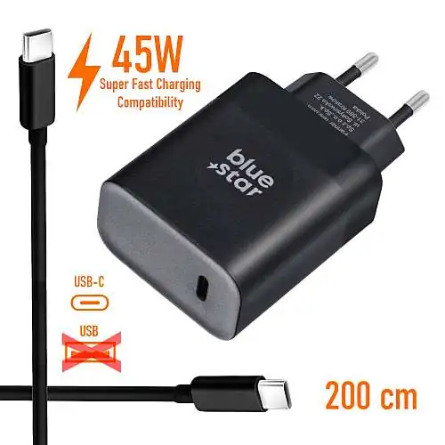 Chargeur Rapide 45W USB-C + Câble 2m, Power Delivery, Quick Charge, SuperVooc