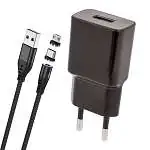 Présentation Lot Chargeur USB 2A + Câble Magnétique Nylon 2 ports USB-C et Micro USB Noir