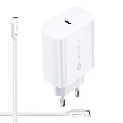 Chargeur Rapide Forcell 25W AFC + Câble USB-C 2m Standards PD 3.0, QC 4.0, Vooc
