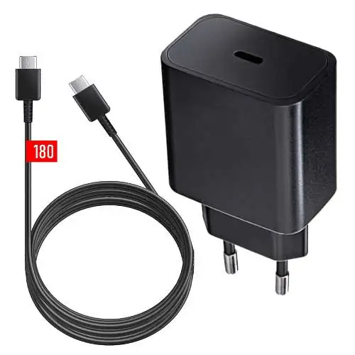 Lot Chargeur Rapide 25W + Câble Long USB-C 180 QC 4.0 Noir
