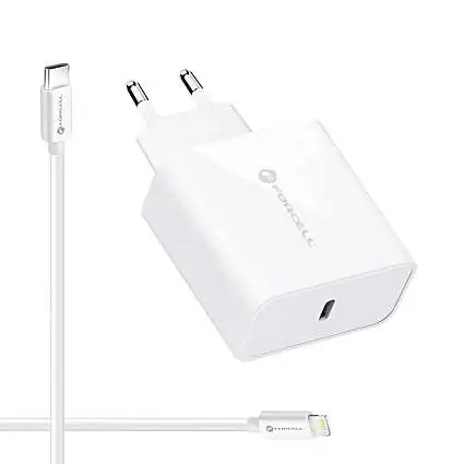 Présentation Chargeur Forcell Rapide 45W AFC + Câble Lightning® PD et QC 4.0 Blanc