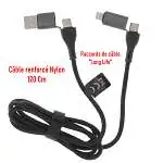 Présentation Câble Synchro et Charge Rapide Universel, 120 cm, 3A, Renforcé Nylon, Noir