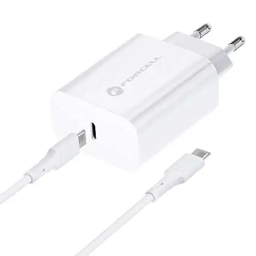 Chargeur Rapide 25W Forcell AFC + Câble USB-C PD et QC 4.0 Blanc