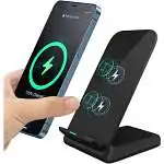 Présentation Chargeur Induction Rapide 15W Qi, Support Bureau, Bi-Zones, Monobloc Noir