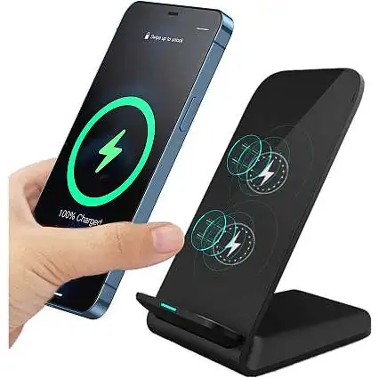 Présentation Chargeur Induction Rapide 15W Qi, Support Bureau, Bi-Zones, Monobloc Noir