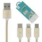 Présentation Devia Câble USB vers USB-C + Micro-USB + Lightning Nylon 120 cm Or