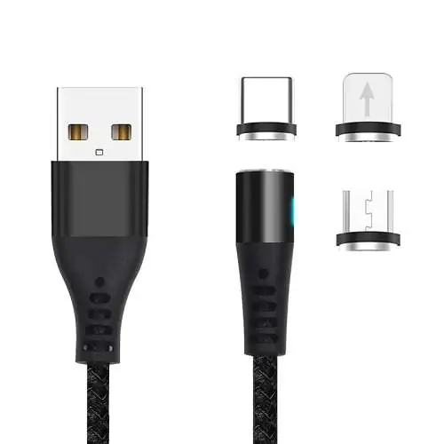Cable Magnétique Universel 2A, Micro USB, Lightning®, USB-C, 1m Nylon