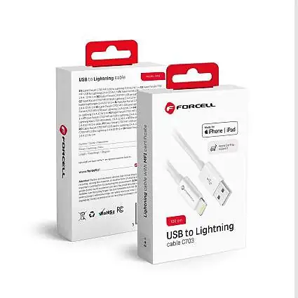 Présentation ForCell Câble USB vers Lightning® 8-Pin MFi 12W 100 cm Blanc