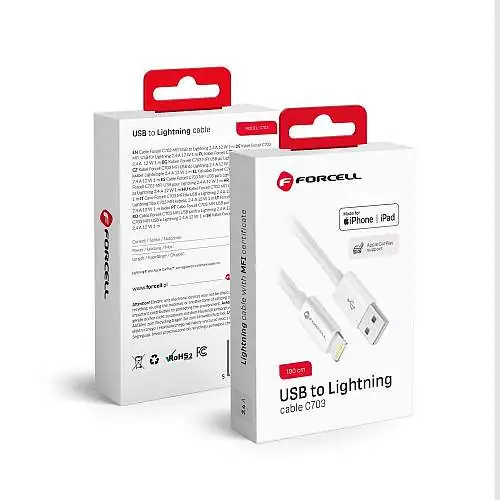 ForCell Câble USB vers Lightning® 8-Pin MFi 12W 100 cm Blanc