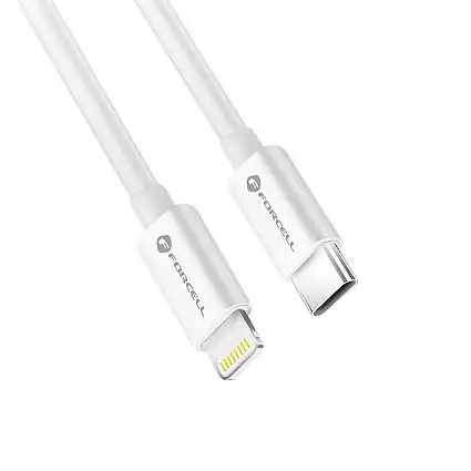 Présentation ForCell Câble USB-C vers Lightning® 8-Pin Mfi PD 30W 100 cm Blanc