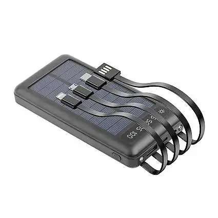 Présentation Batterie Solaire 10 000 mAh, USB-A, USB-C, Micro-USB + 4 Câbles