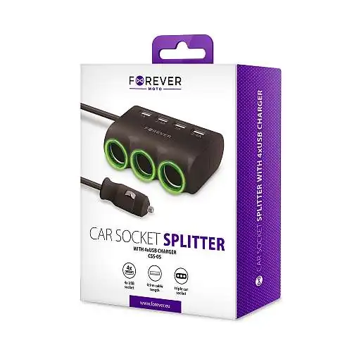 Multiprise allume-cigare Forever 4 x USB 1-2.4A avec câble