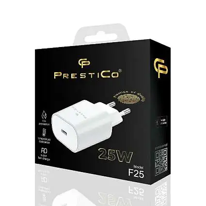 Présentation Chargeur USB-C PRESTICO F25 25W Power Delivery blanc