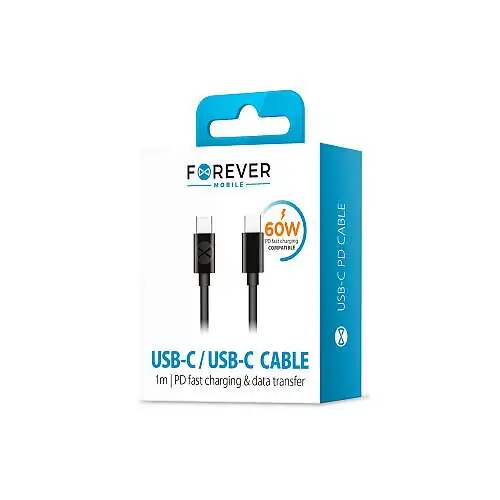 Forever Cable USB-C vers USB-C 1,0 m 60W couleur noir