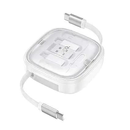 Présentation HOCO Cable retractable embouts universels PD 3A 60W U140 0,95 m Blanc