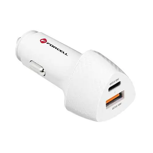 Chargeur Voiture Rapide Forcell 38W USB + USB-C PD 3.0 & QC3.0 Blanc