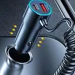 Présentation Chargeur voiture 66W 2 Ports USB + Câble USB-C Extensible
