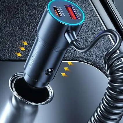 Présentation Chargeur voiture 66W 2 Ports USB + Câble USB-C Extensible