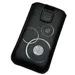Présentation Etui Pochette pour iPhone SE 2020 (6/6s) Cuir Noir Décor Cercles