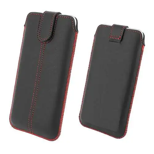 Etui Pochette pour iPhone X Xs Eco Cuir Grainé Noir Coutures Racing