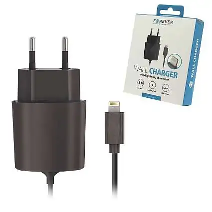 Présentation Chargeur Secteur Port Lightning 2A Forever Noir Filaire 120 cm