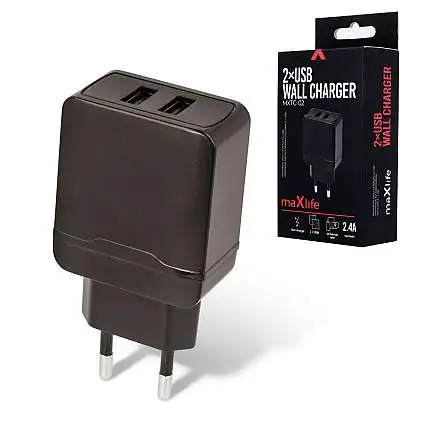 Présentation Chargeur Secteur 2 ports USB 2,4 A Noir MaXlife MXTC-02