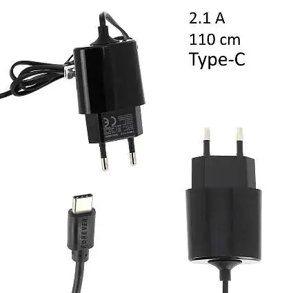 Présentation Chargeur Secteur Port USB-C 2,1 A Noir Filaire 110 cm