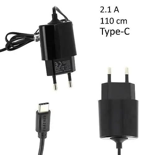 Chargeur Secteur Port USB-C 2,1 A Noir Filaire 110 cm