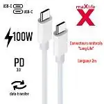 Présentation MaXlife Câble 2m USB-C vers USB-C Certifié 100W Blanc