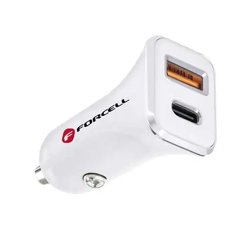 Chargeur Voiture Rapide Forcell 20W USB + USB-C PD 3.0 Blanc