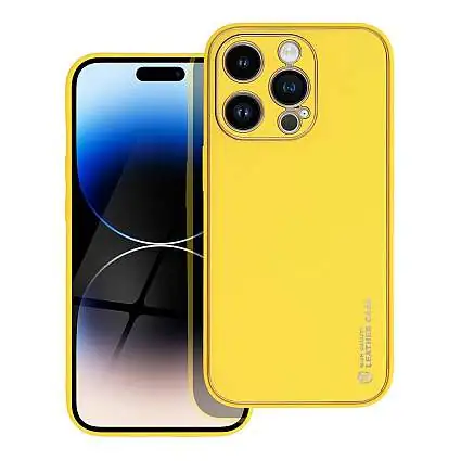 Présentation Coque Éco Cuir Summer Design pour iPhone 14 Pro Max Jaune