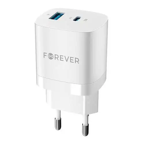 Chargeur Rapide Forever GaN 33W USB + USB-C PD 3.0 Blanc