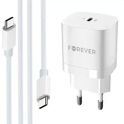 Présentation Chargeur Rapide Forever GaN 33W + Câble 2 Mètres USB-C Blanc